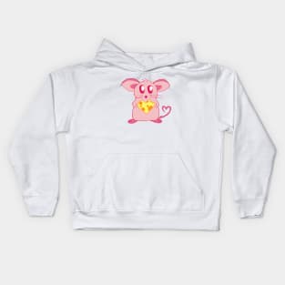 Cute Pink Mouse With Cheese Heart Kids Hoodie